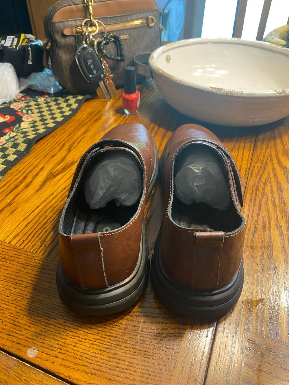 CLOHOO Brown Leather Moccasin Loafers Men's 8 8.5 Slip On Driving Shoes W8406